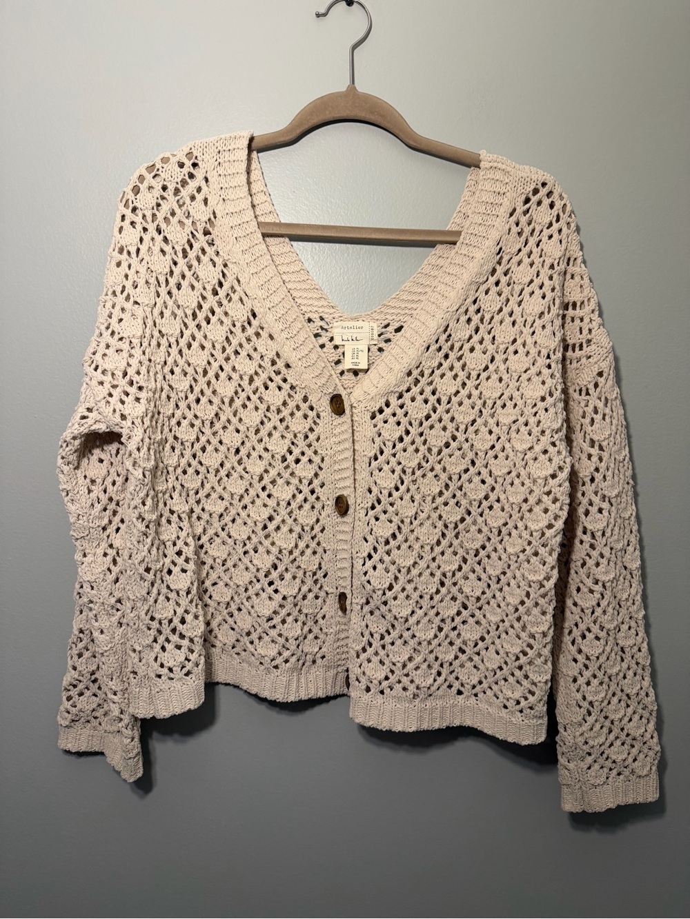 Artelier Nicole Miller V-Neck Cardigan Sweater in Light Cream